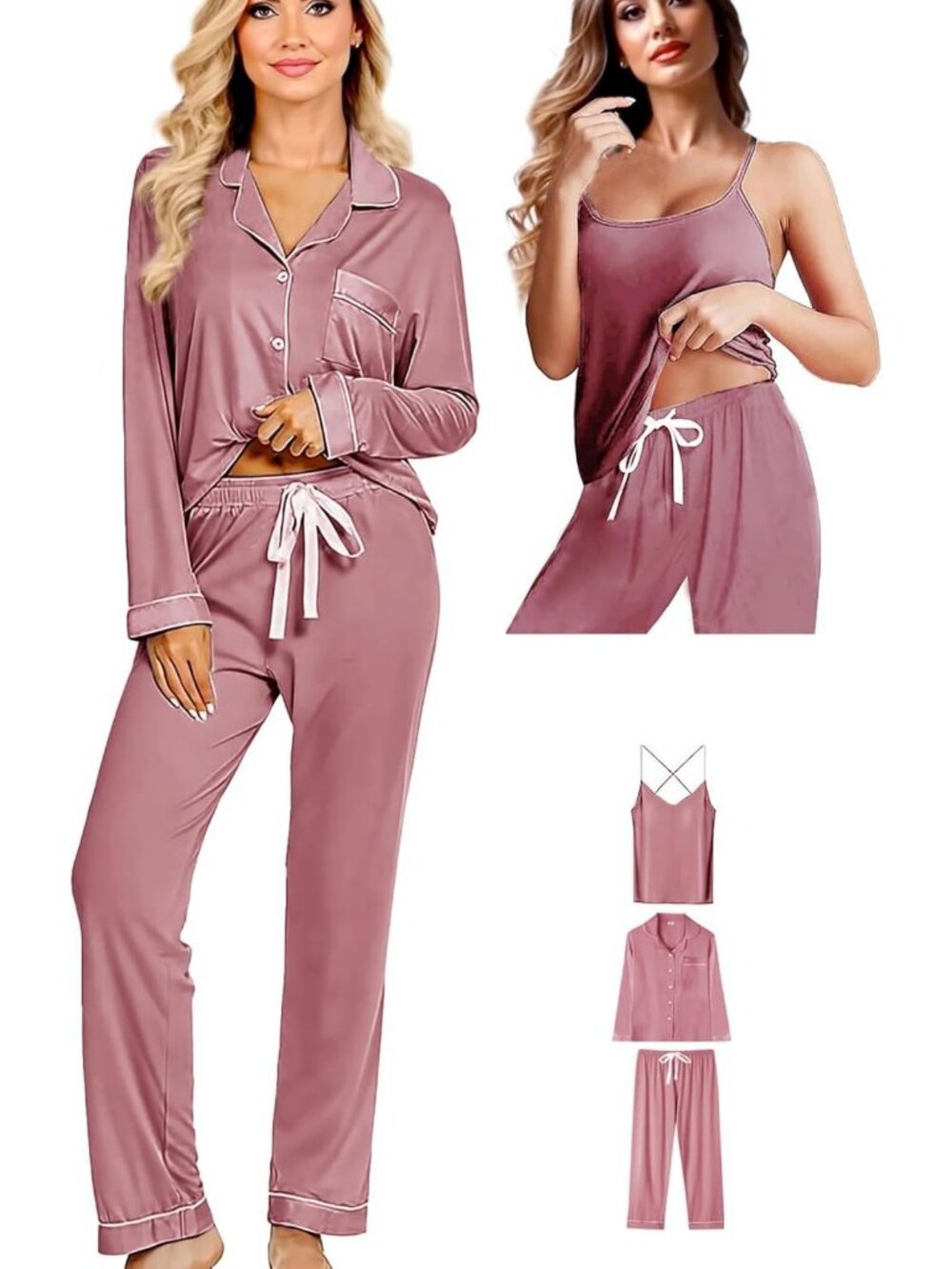 Cozy 3-Piece Knit Pajama Set for Women XS-4XL | Soft Cami Sleepwear & Loungewear
